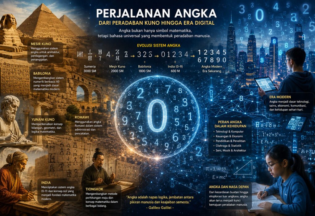 Ilustrasi angka dan perkembangan sistem numerik dalam kehidupan modern.