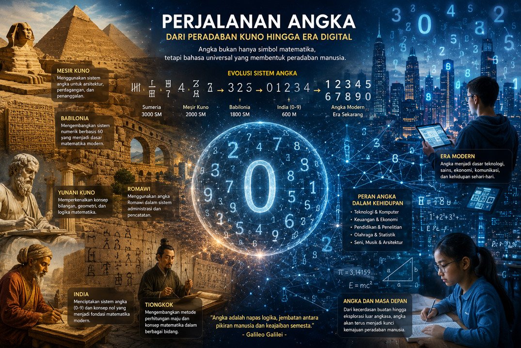Ilustrasi angka dan perkembangan sistem numerik dalam kehidupan modern.